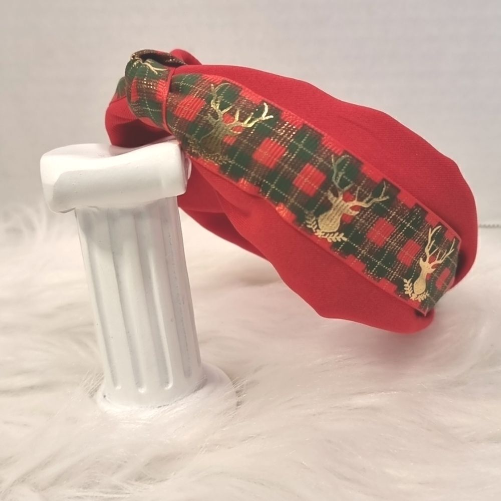 👋 GOLD DEER RED GREEN PLAID CHRISTMAS HEADBAND | Mix And Match 3/$20